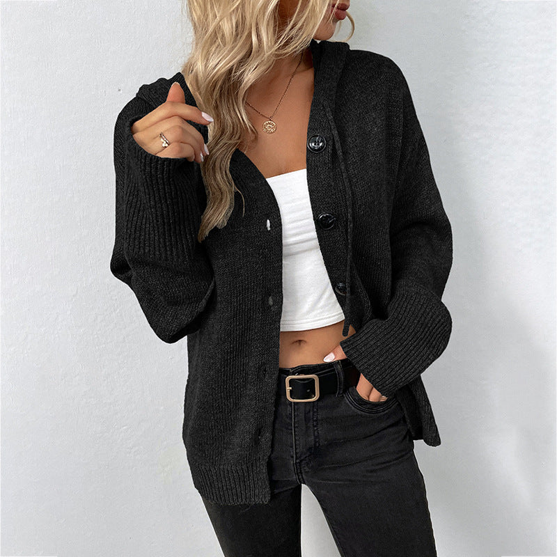 Serena Vitale | Hooded Button-Front Knit Cardigan For Women