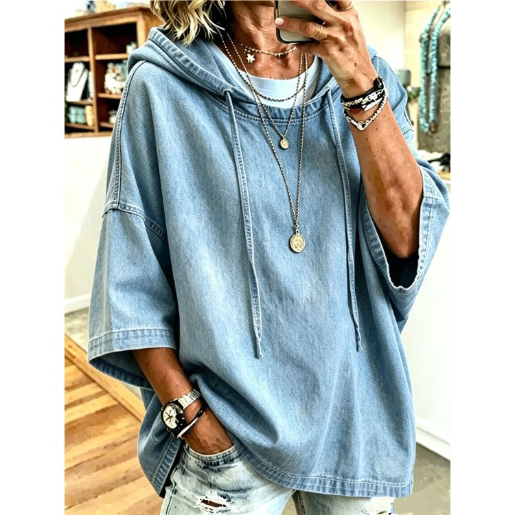 Renée Hollander | Loose-Fit Denim Hoodie Top For Women