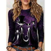 Beatrice Amaro | Gothic Cat Print Long-Sleeve Top For Women