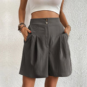 Christabel Dunraven | High Waist Wide Leg Pleated Shorts in Black