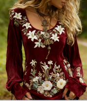 Vivienne Charbonneau | Floral Embroidered Long Sleeve Top For Women
