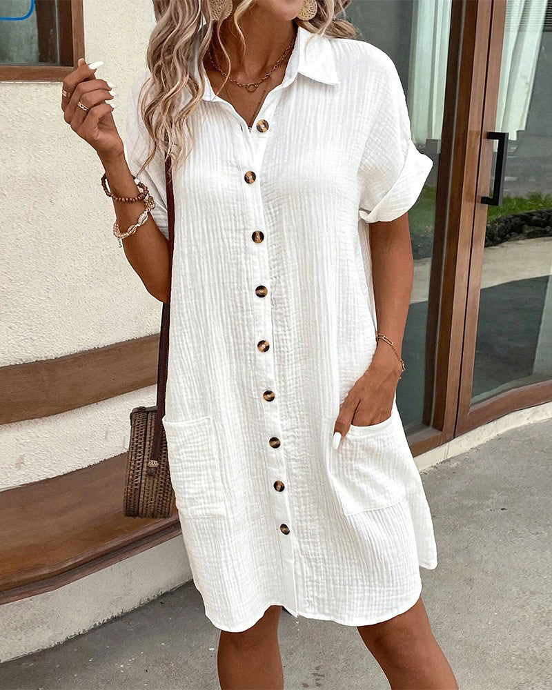 Doriane Villecourt | White Button-Down Shirt Dress with Pockets