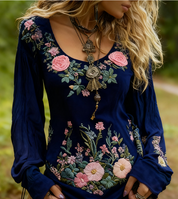Vivienne Charbonneau | Floral Embroidered Long Sleeve Top For Women