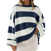 Lucienne Bardot | Striped Oversized Knit Sweater For Women
