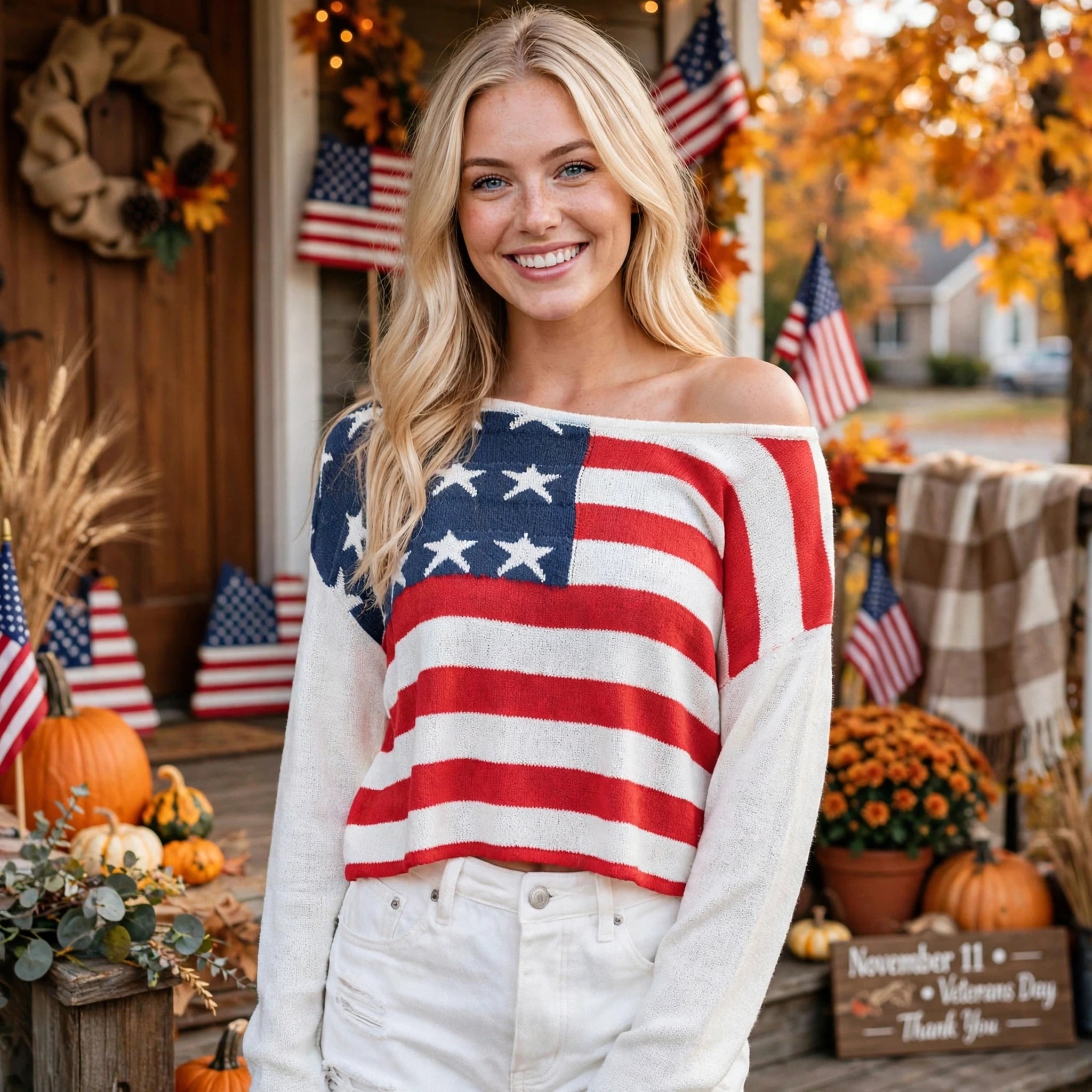 Cassidy Wrenmore | American Flag Knit Sweater For Women