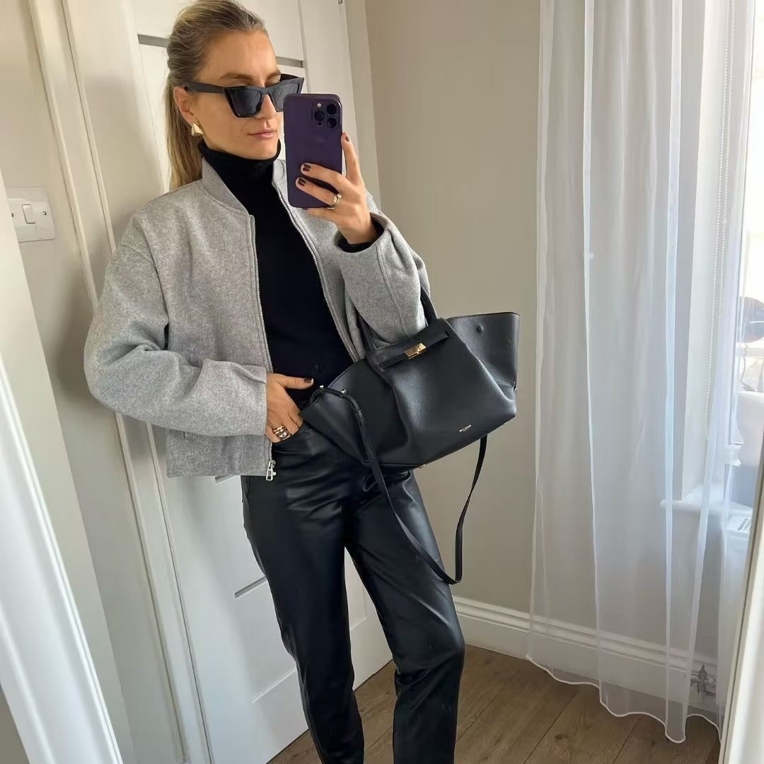Noelle Fontclair | Stand Collar Wool-Blend Bomber Jacket For Women