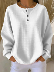 Marlena Whitfield | Waffle Knit Henley Pullover Top For Women