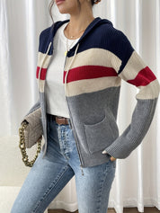 Harriet Devon | Colour-Block Zip Hoodie With Ribbed Knit For Women