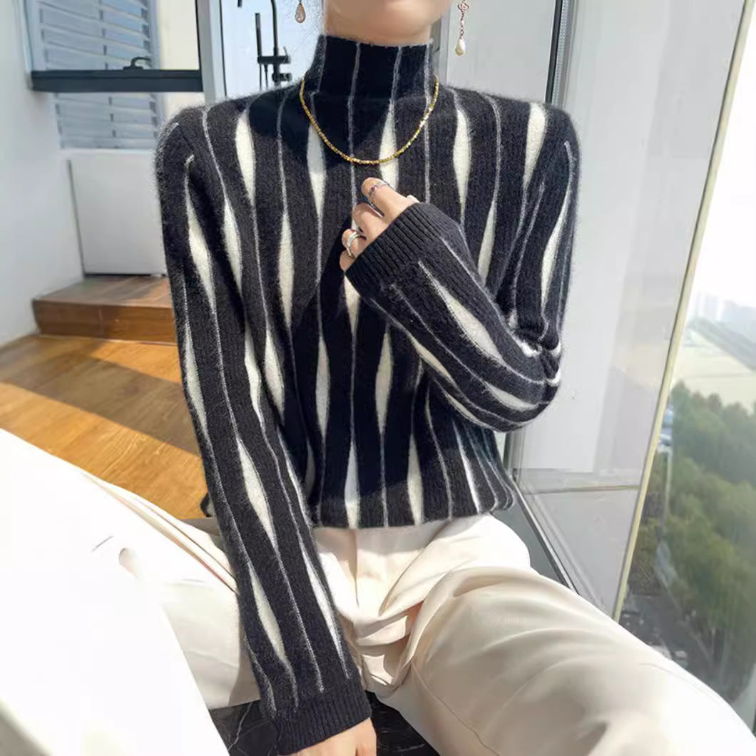 Juliette Fontenay | Striped Half Turtleneck Sweater For Women