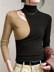 Odette Lindqvist | Colorblock Cutout Mock Neck Top