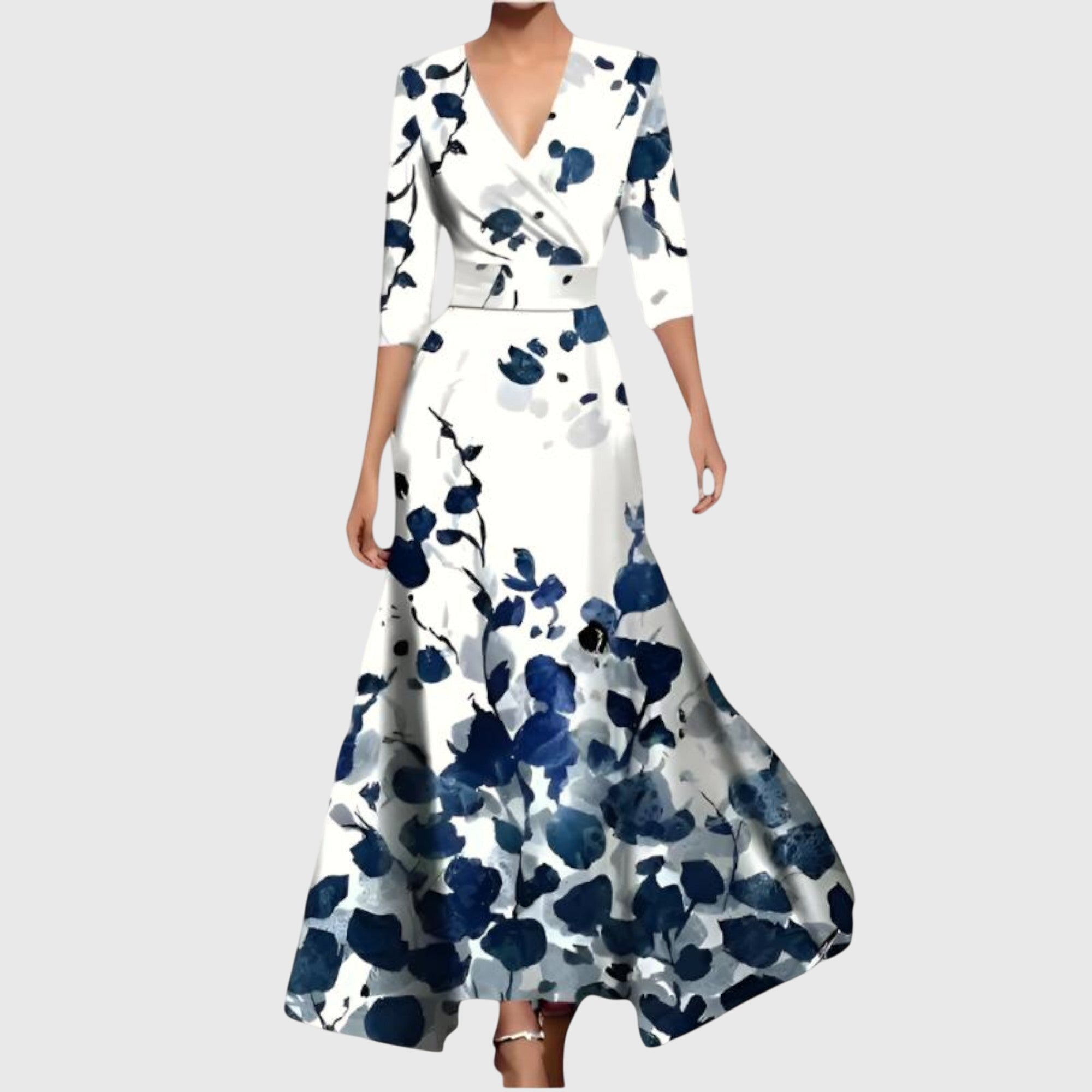 Viviana Ashcourt | Floral Maxi Wrap Dress in Red & Blue