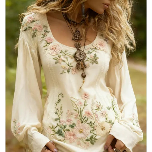 Seraphina Colombani | Floral Embroidered Boho Blouse For Women