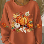 Eleonora Whitfield | Halloween Pumpkin Rhinestone Ribbed Sweatshirt For Women