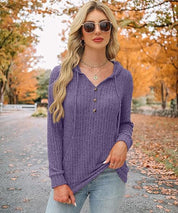 Lucia Ferrante | Wine Red Hooded Rib-Knit Sweater For Women