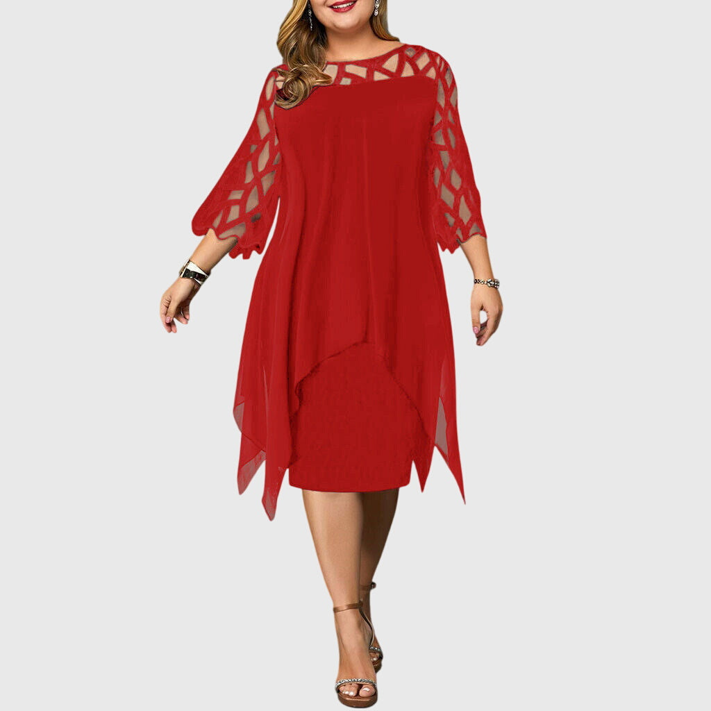 Estienne Blackvale | Purple Plus Size Lace Chiffon Midi Dress
