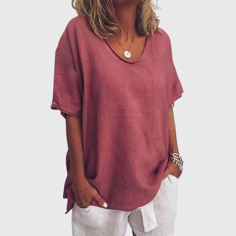 Sylvette Morraine | Elegant Loose V-Neck Top in Pink
