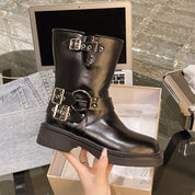 Palmer Selcombe | Black Buckle Chunky Ankle Boots For Women