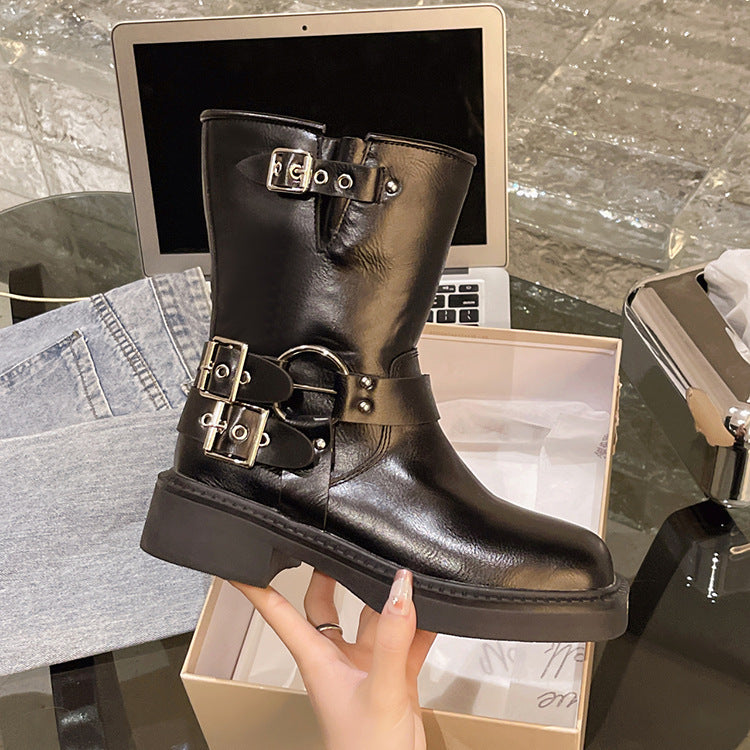 Palmer Selcombe | Black Buckle Chunky Ankle Boots For Women