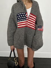 Madeleine Valmont | Grey Flag Veterans Day Zip Hoodie Cardigan For Women