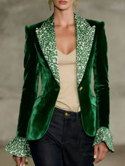 Henny Sungate | Leopard Lapel Flared Cuff Velvet Blazer For Women