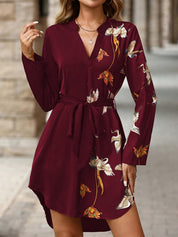 Émilie Sarrault | Belted Crane Print Mini Shirt Dress
