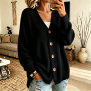 Adeline Fontrose | Buttoned V-neck Knitted Cardigan Sweater For Women