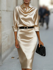 Yara Wickhurst | Satin Cowl Neck Party Midi Dress For Women (Christmas / NYE)