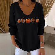Renata Castellane | Halloween Pumpkin Embroidered V-Neck Sweater For Women