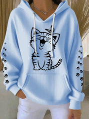 Natalie Fairchild | Cat Print Waffle Hoodie For Women