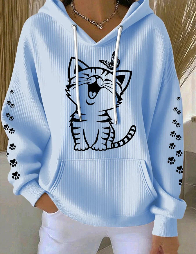 Natalie Fairchild | Cat Print Waffle Hoodie For Women