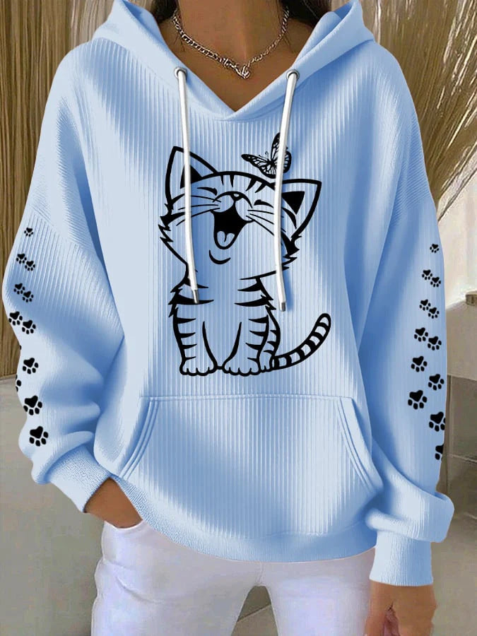 Natalie Fairchild | Cat Print Waffle Hoodie For Women