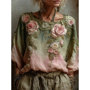 Felicity Boudreau | 3D Floral Bohemian Long-Sleeve Top For Women