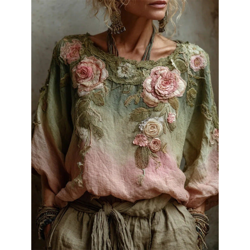 Felicity Boudreau | 3D Floral Bohemian Long-Sleeve Top For Women