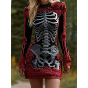 Seraphine Blackwood | Halloween Skeleton Print Long Sleeve Maxi Dress For Women