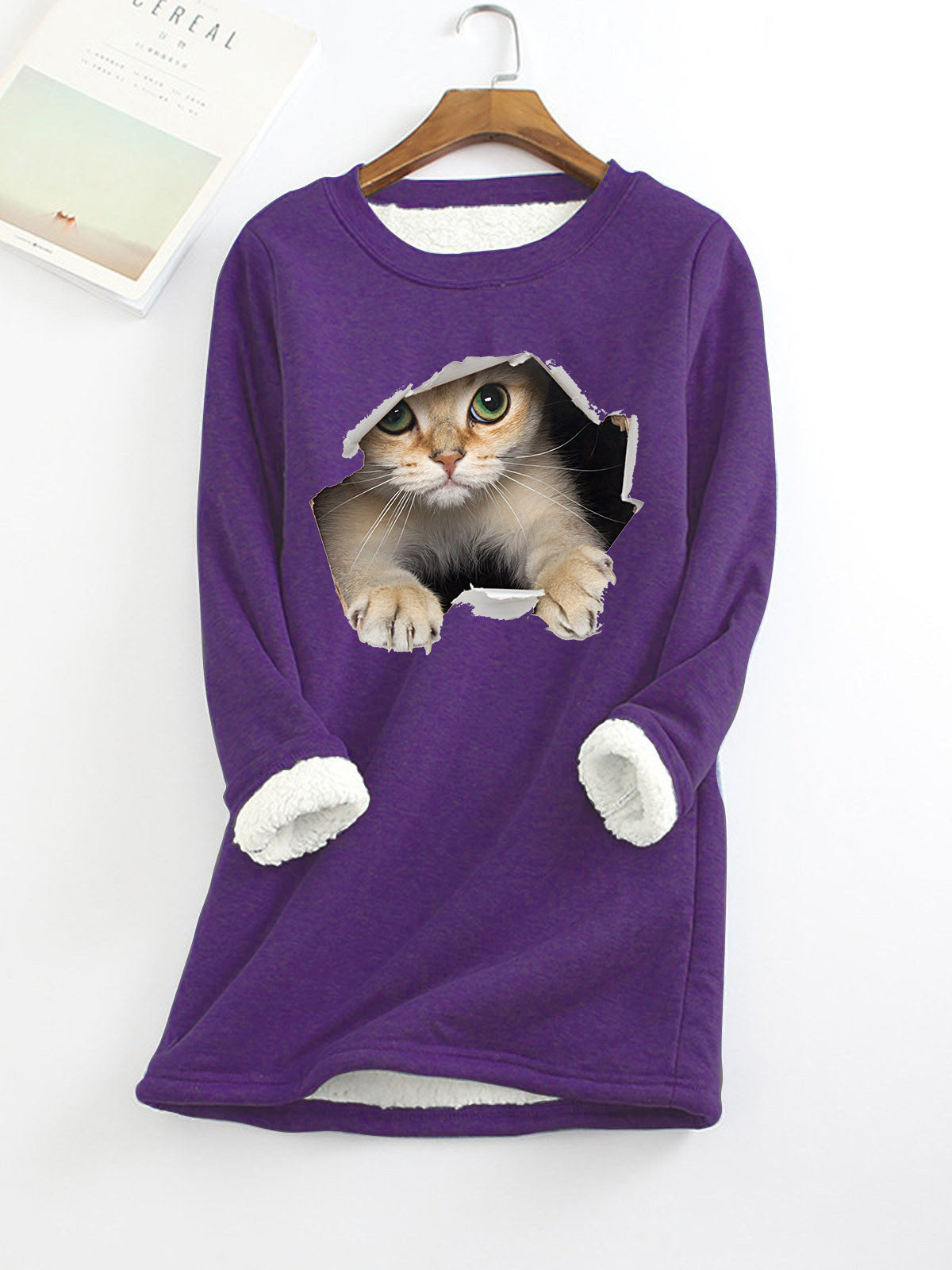 Lucille Armand | Cat Print Fleece-Lined Sweatshirt For Women