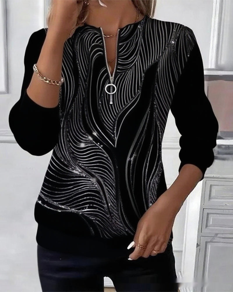 Charlotte Dubois | Abstract Print Half-Zip Top For Women