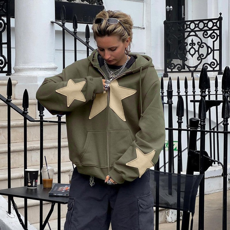 Aurelie Mercier | Star Patch Zip-Up Hoodie For Women