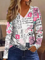 Celinda Waverly | Autumn Maple Leaf Print Long-Sleeve Top For Women