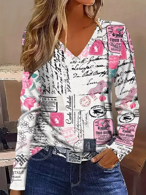 Celinda Waverly | Autumn Maple Leaf Print Long-Sleeve Top For Women