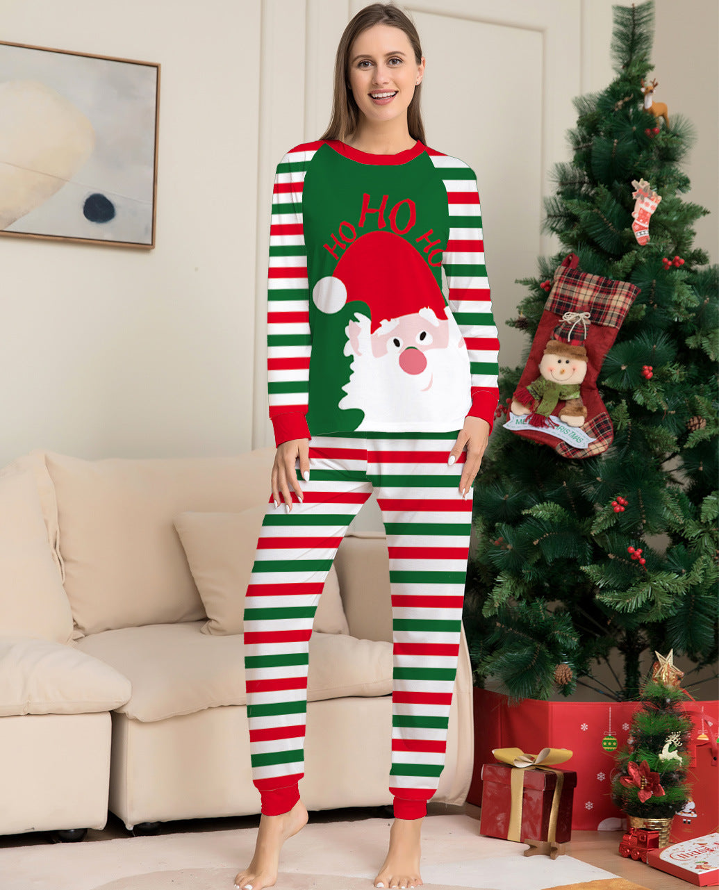 Yule Cheer | Red Striped Santa Print Christmas Pajamas Unisex & Family