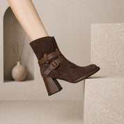 Valentina Corbin | Suede Cowboy Boots With Buckle Strap For Women