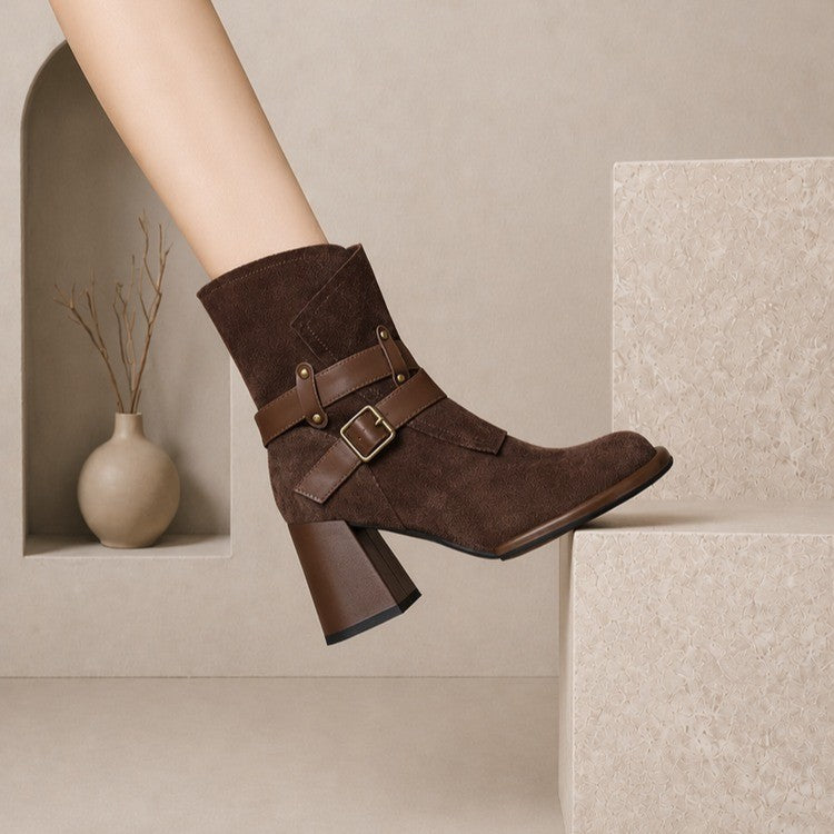 Valentina Corbin | Suede Cowboy Boots With Buckle Strap For Women