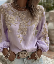 Isabelle Fontaine | Rose Embroidered Puff Sleeve Blouse For Women