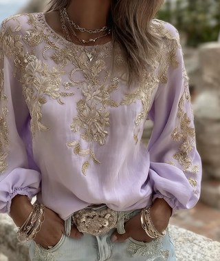 Isabelle Fontaine | Rose Embroidered Puff Sleeve Blouse For Women