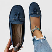 Théophanie Ravencroft | Navy Blue Suede Bow Loafers