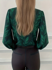 Anaëlle Verhoeven | Botanical Print V-Neck Blouse With Lantern Sleeves