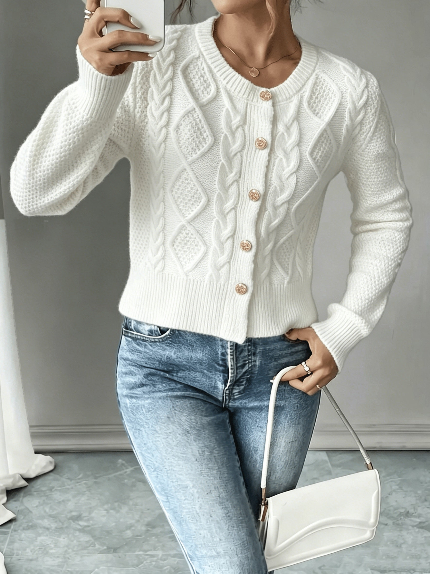 Vittoria Rossignol | Cable-Knit Button-Front Cardigan For Women
