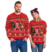 Jingle Frost | Red Dabbing Santa Reindeer Christmas Sweater For Men