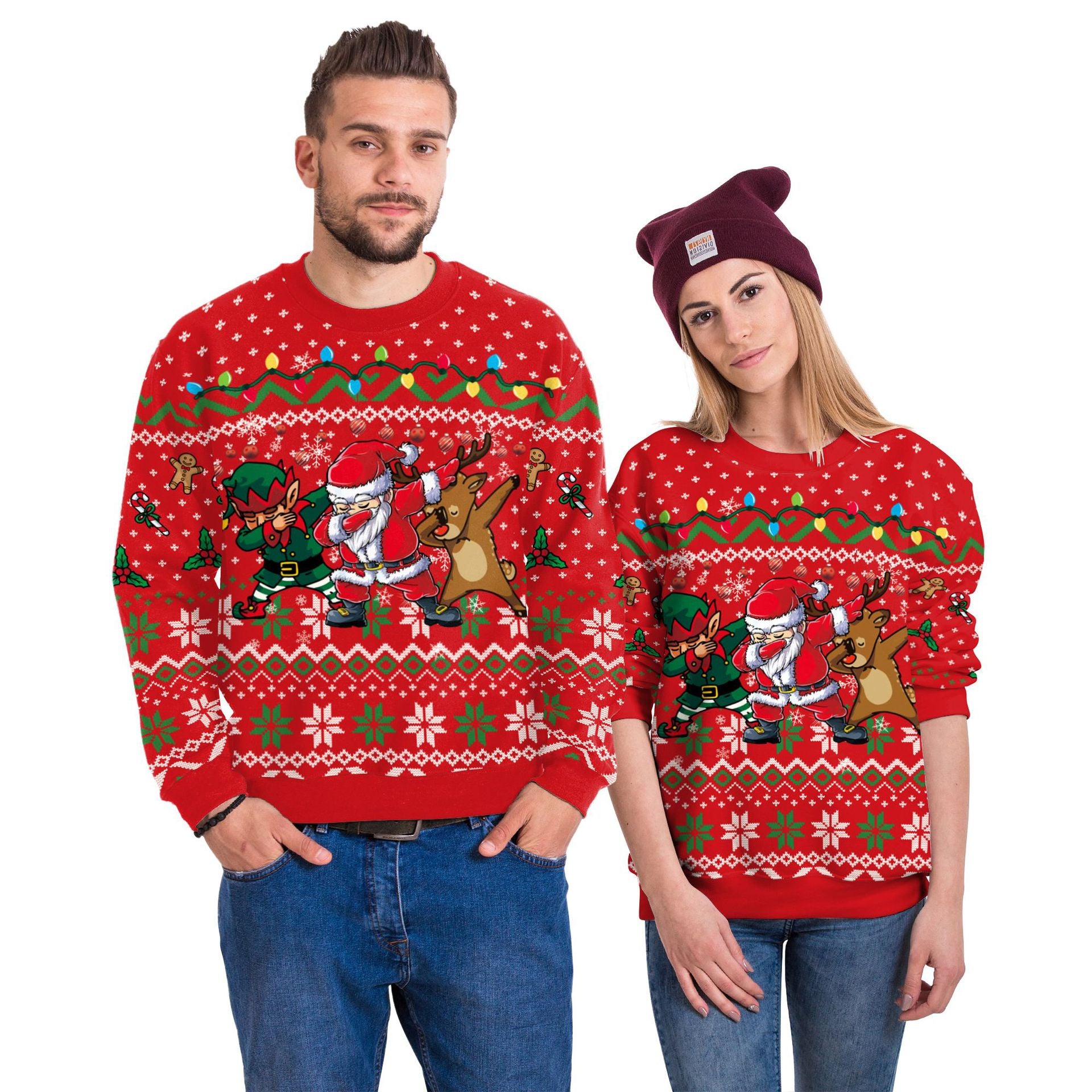 Jingle Frost | Red Dabbing Santa Reindeer Christmas Sweater For Men