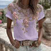 Adriana Castellano | Embroidered Floral Round Neck Top For Women